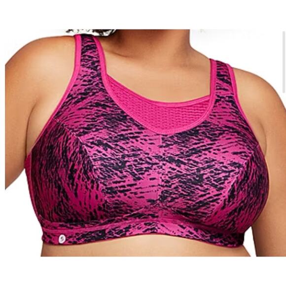 Glamorise sports bra 1067 Elite Performance Medium Impact Cami pink black 40F - Picture 1 of 8